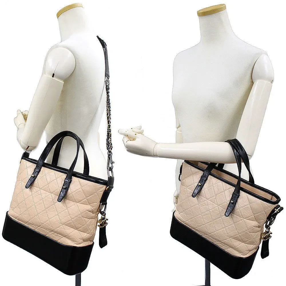 Chanel Calfskin Beige Black Shoulder Bag